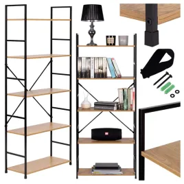 regal-na-ksiazki-drewniany-5-polek-58-cm-nowoczesny-metalowa-rama-loft-braz