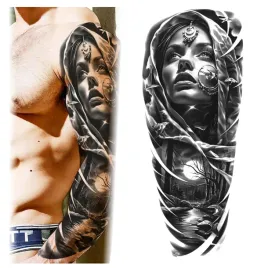 tatuaz-rekaw-kobieta-nocny-krajobraz-zmywalny-tymczasowy-wodny
