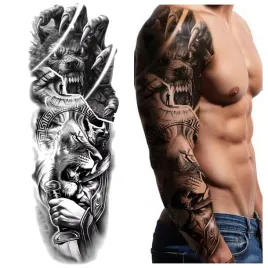 tatuaz-rekaw-wilk-lew-wojownik-zmywalny-tymczasowy-wodny