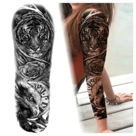 tatuaz-rekaw-tygrys-orzel-roza-zegar-zmywalny-tymczasowy-wodny