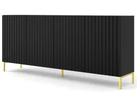 Zdjęcie produktu Komoda WAVE 200 cm 4D frez czarny mat nóżki metalowe złote frezowane fronty