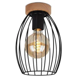lampa-sufitowa-plafon-loft-czarny-z-drewnem-e27-oprawa-druciana-klatka
