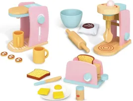 drewniany-sprzet-kuchenny-agd-rozowy-zestaw-ekspres-toster-mikser