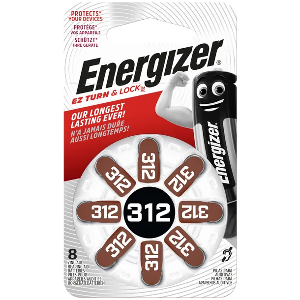 8x Bateria ENERGIZER Słuchowa 312 PR41 Zinc 1,4V