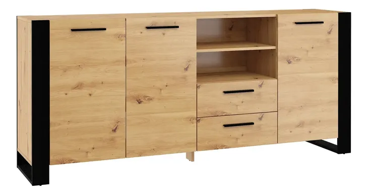 Stylowa Komoda Nuka D 197cm dąb artisan/czarna loftowa, 2 szuflady duża