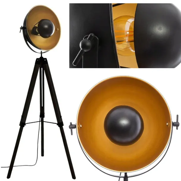 Lampa stojąca podłogowa trójnóg reflektor 156,5 cm loft do salonu czarna