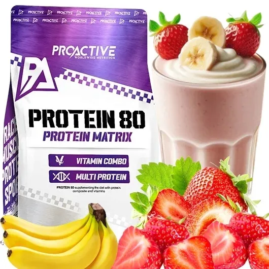 BIAŁKO WPC serwatkowe odżywka WITAMINY C B E banan-truskawka ProActive 700g