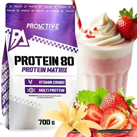 BIAŁKO WPC serwatkowe ODŻYWKA białkowa witaminy TRUSKAWKA ProActive 700g
