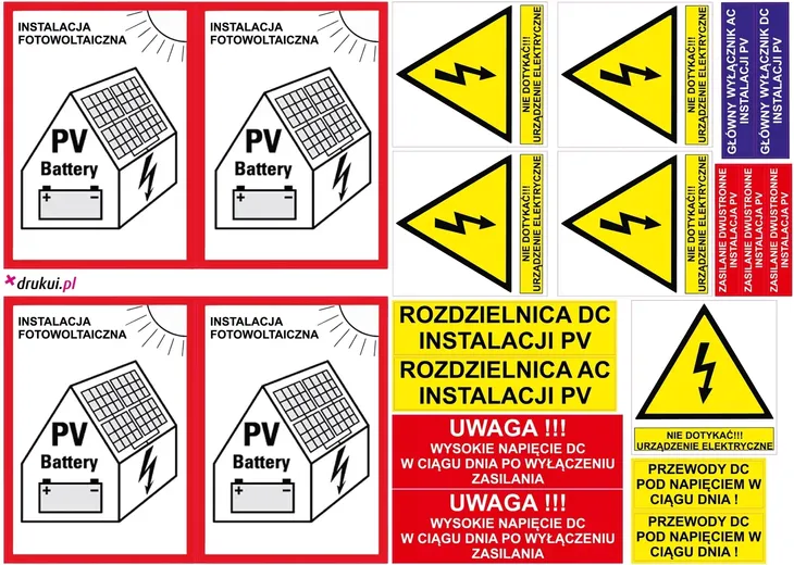 wymog naklejki elektryczne FOTOWOLTAIKA BATTERY PV