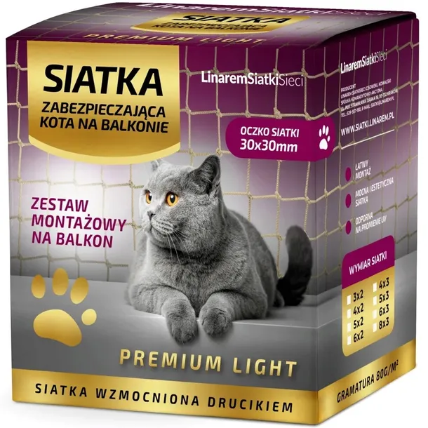 Siatka na balkon 5x3m dla kota wzmocniona drucikiem UV zestaw bez wiercenia