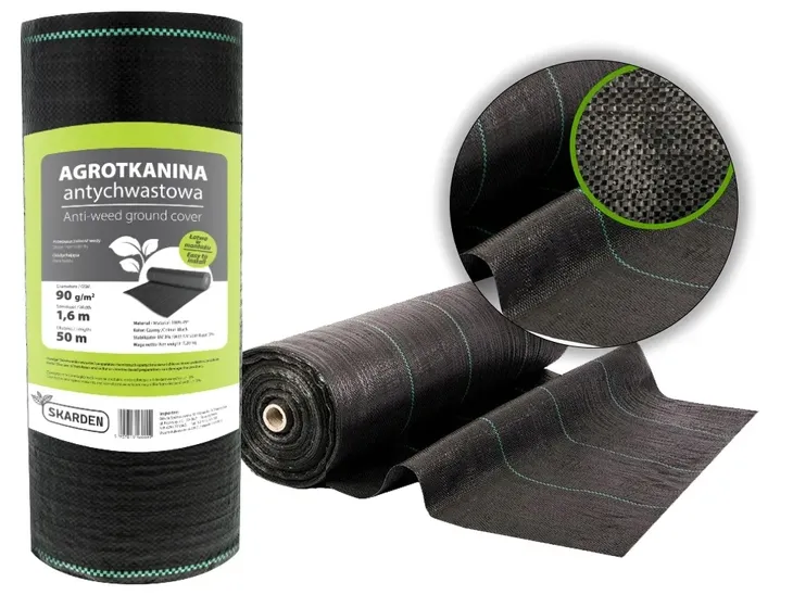 AGROTKANINA NA CHWASTY Czarna 1,6x50m 90G UV3% MATA OGRODOWA ściółkująca