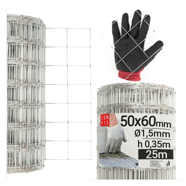 Siatka zbrojeniowa fi 1,5 mm zbrojenie muru ścian oczko 50x60 h0,35m 25m
