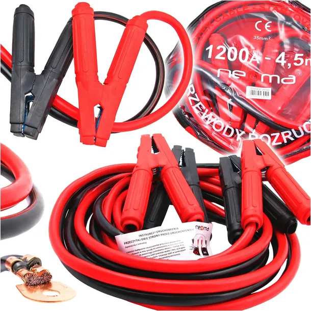 MOCNE KABLE PRZEWODY ROZRUCHOWE 1200A 4,5M GRUBE 35mm2 2x4,5m