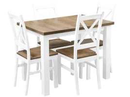 Zdjęcie produktu Stylowy zestaw stół z 4 krzesłami do jadalni komplet Z055 Biały/Dąb lefkas