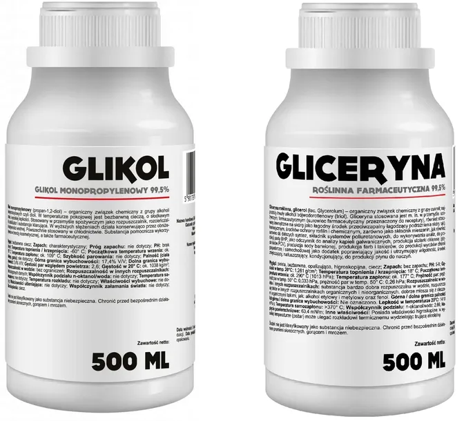 GLIKOL PROPYLENOWY CZYSTY 99,5% PG + ROŚLINNA CZYSTA GLICERYNA 99,5% VG 1L