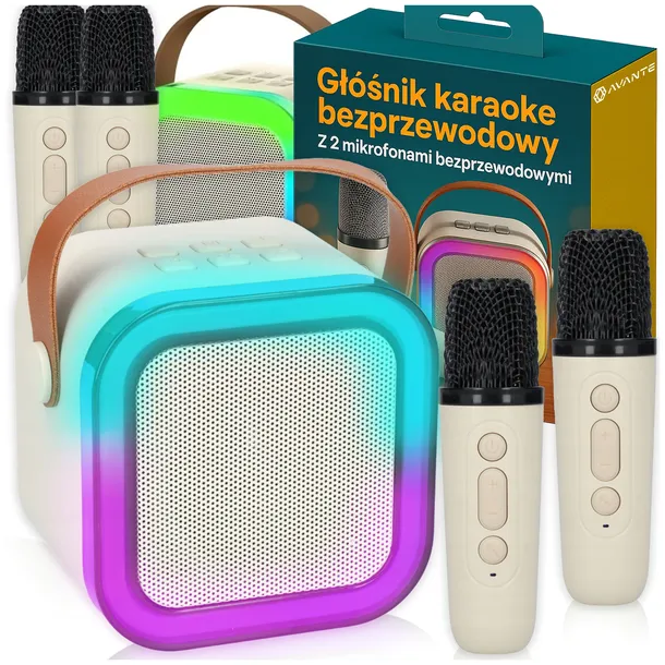ZESTAW KARAOKE DLA DZIECI 2 MIKROFONY GŁOŚNIK BEZPRZEWODOWY BLUETOOTH RGB