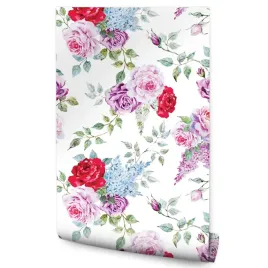 tapeta-w-kwiaty-roze-liscie-natura-do-sypialni