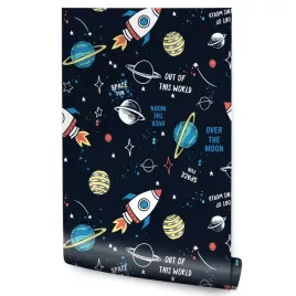 tapeta-dla-dzieci-kosmos-planety-gwiazdy-rakiety