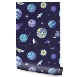 tapeta-dziecieca-kosmos-rakiety-planety-satelity