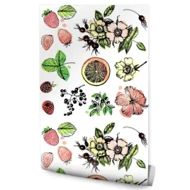 tapeta-do-kuchni-truskawki-pomarancze-owoce-mieta