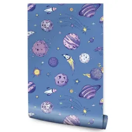 tapeta-dla-dzieci-kosmos-meteoryty-planety-rakiety