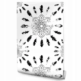 tapeta-scienna-indianskie-wzory-styl-boho-piora