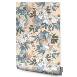 tapeta-w-kwiaty-piwonie-liscie-natura-do-sypialni