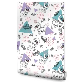 tapeta-pieski-mopsy-astronauci-ufo-gwiazdki-wzorki