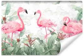 fototapeta-ozdobna-flamingi-liscie-kwiaty-450x300