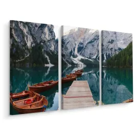 obraz-tryptyk-jezioro-w-gorach-lodzie-3d-120x80