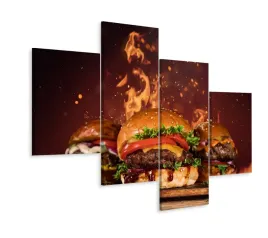 obraz-4-czesciowy-burgery-wolowe-bbq-ogien-80x50