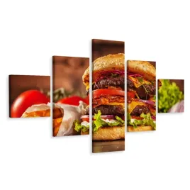 obraz-poliptyk-hamburger-salata-jedzenie-250x150