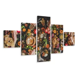 obraz-poliptyk-jedzenie-kwiaty-ciasto-3d-250x150