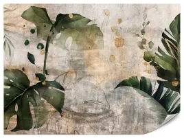 fototapeta-do-salonu-sypialni-beton-liscie-tropikalne-monstera-400x280