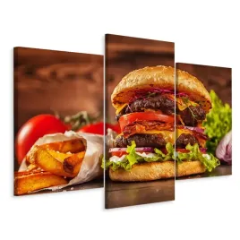 obraz-tryptyk-burger-fast-food-warzywa-3d-60x40