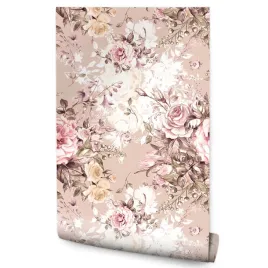 tapeta-do-salonu-roze-kwiaty-natura-rosliny-retro