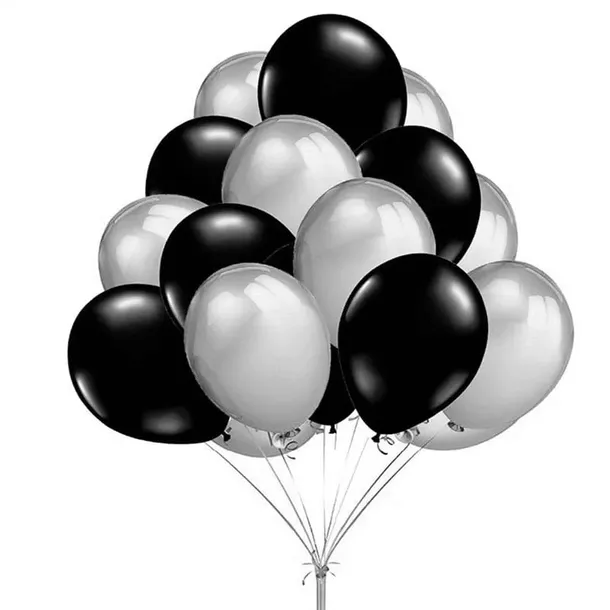 BALONY SREBRNE I CZARNE SYLWESTER DUŻE 50SZT