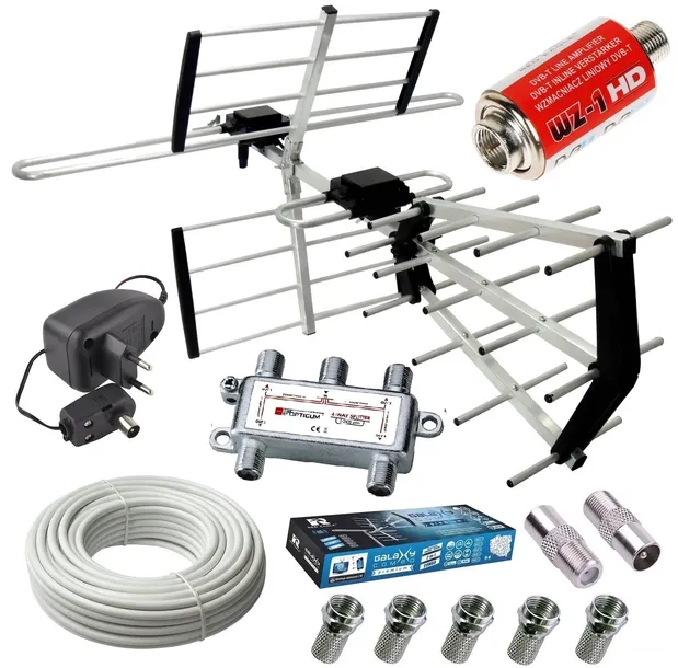 ANTENA TV Kierunkowa DVBT2 Aktywna 4K 200km COMBO 4TV +KABEL 15m