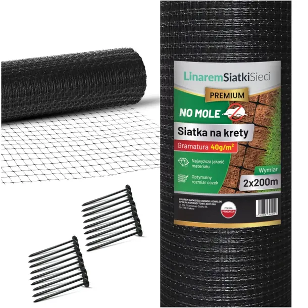 SIATKA NA KRETY 2x200m PREMIUM 40g POD TRAWNIK PRZECIW KRETOM POLSKA +KOŁKI
