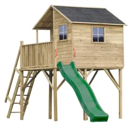 drewniany-domek-dla-dzieci-jerzyk-max-do-ogrodu-ze-slizgiem-ciemnozielonym