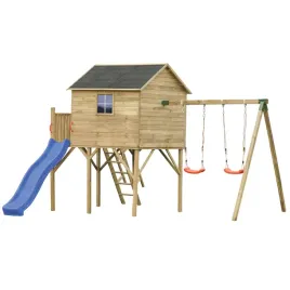 domek-drewniany-jerzyk-max-ze-slizgiem-i-podwojna-hustawka-plac-zabaw