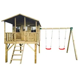 drewniany-ogrodowy-domek-dzieci-gucio-z-tarasem-i-podwojna-hustawka