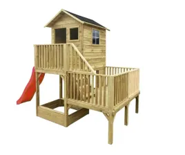 drewniany-domek-dla-dzieci-hubert-z-piaskownica-dlugi-slizg-czerwony