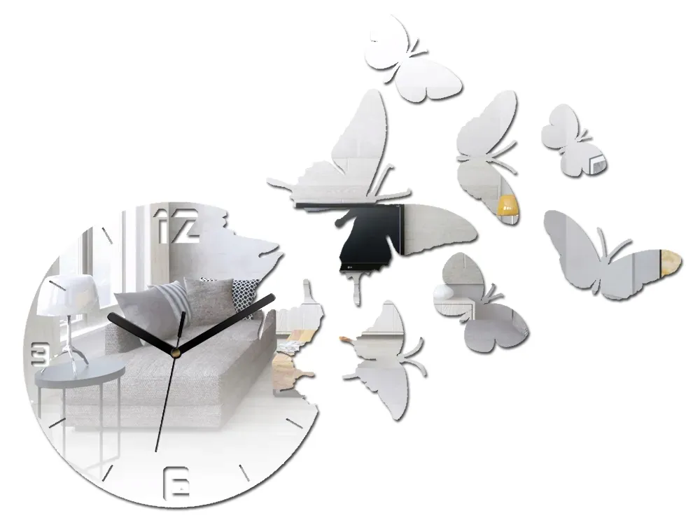 zegar-scienny-modernclock-motyle-lustro-diy-stan-nowy