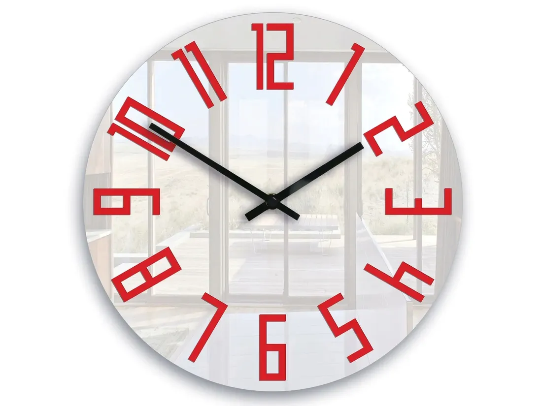 zegar-scienny-modernclock-slim-bialo-czerwony-3d-stan-nowy