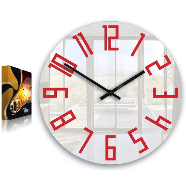 zegar-scienny-modernclock-slim-bialo-czerwony-3d-typ-scienny