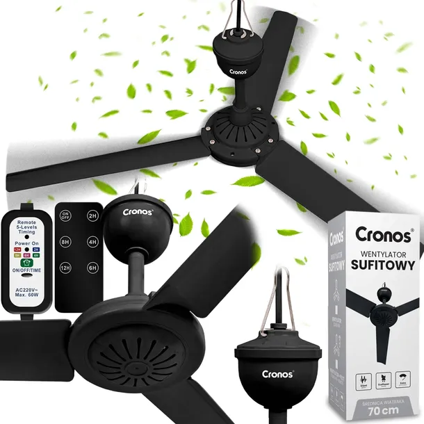 WENTYLATOR WIATRAK SUFITOWY + PILOT + TIMER 70CM