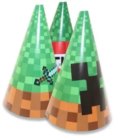 czapeczki-papierowe-urodziny-piksel-minecraft-6szt