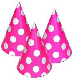 czapeczki-urodzinowe-rozowe-biale-kropki-roz-6-sztuk
