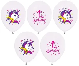 balony-jednorozec-1st-birthday-roczek-30cm-5-sztuk